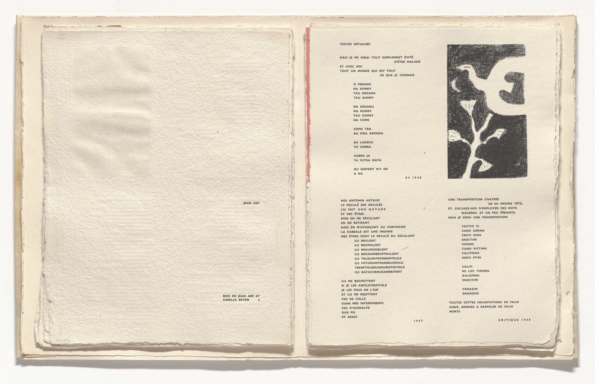 Georges Braque. In-text plate (folio 7) from Poésie de mots inconnus