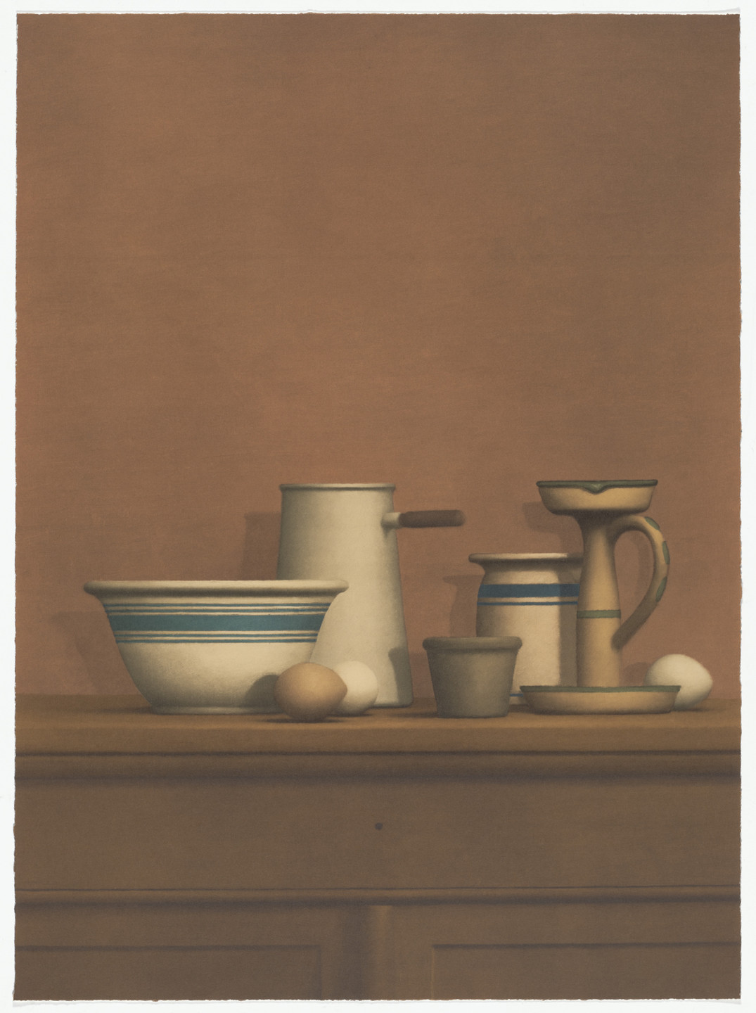 William Bailey. Still Life with Eggs, Candlestick and Bowl from America: The Third Century. 1975