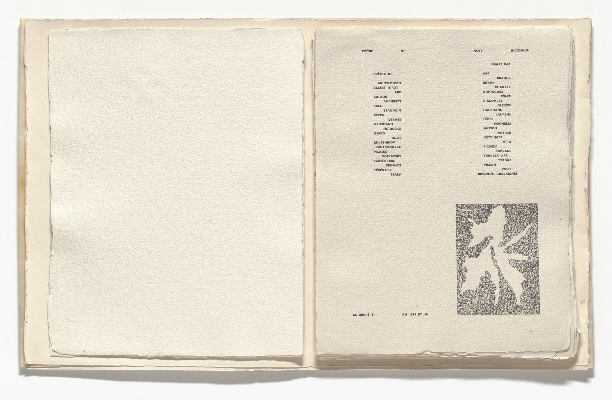 Jean (Hans) Arp. Title page from Poésie de mots inconnus