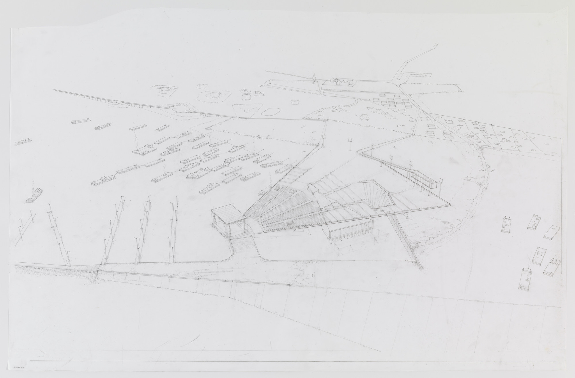 Paul Lewis, Marc Tsurumaki, David J. Lewis. Amphitheater, Water Proving Ground Project, Liberty State Park, NJ (Aerial perspective). 2010