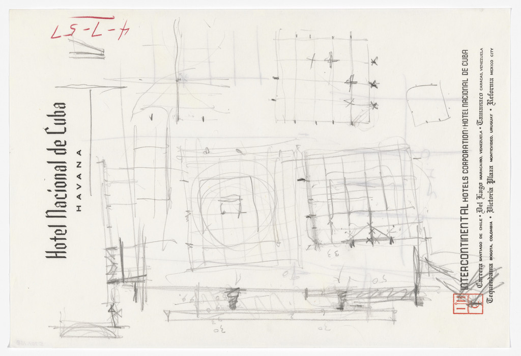 Ron Bacardi y Compania, S.A., Administration Building, project, Santiago, Cuba, Longitudinal and cross sections, and plans