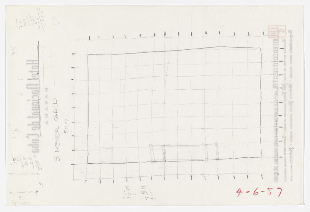Ron Bacardi y Compania, S.A., Administration Building, project, Santiago, Cuba, Five-meter grid.  Plan module