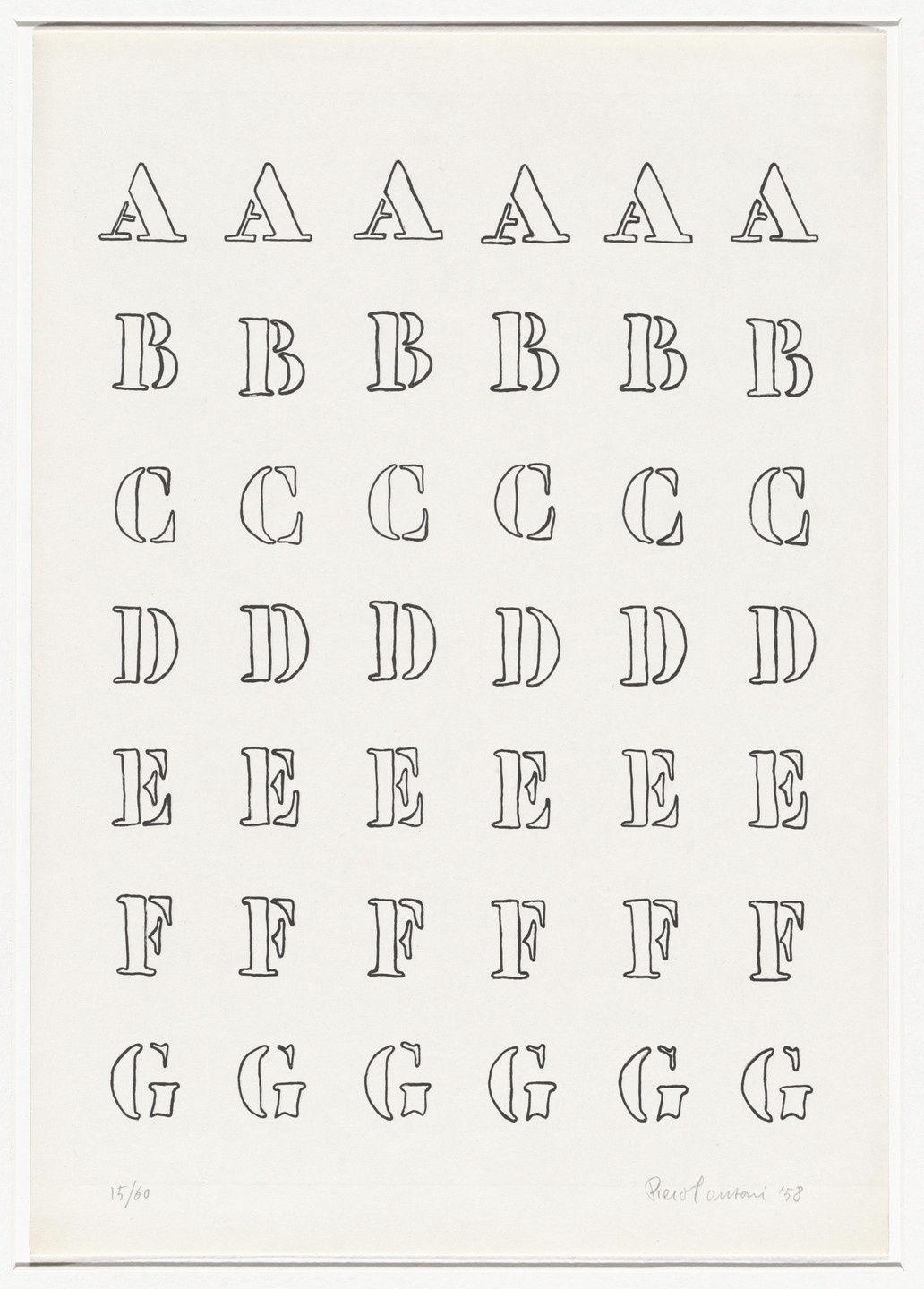 Piero Manzoni. 8 Works of Verification (8 Tavole di accertamento) Alphabet from 8 Works of Verification (8 Tavole di accertamento). 1958, published 1962