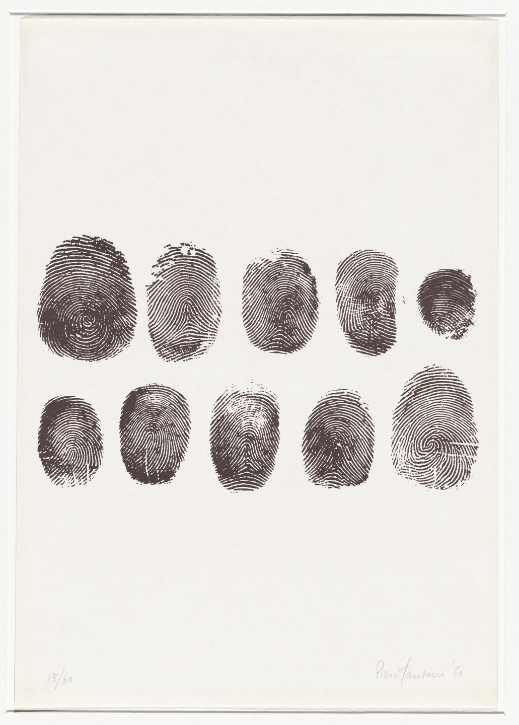 Piero Manzoni. 8 Works of Verification (8 Tavole di accertamento) Fingerprints (Impronte) from 8 Works of Verification (8 Tavole di accertamento). 1960, published 1962