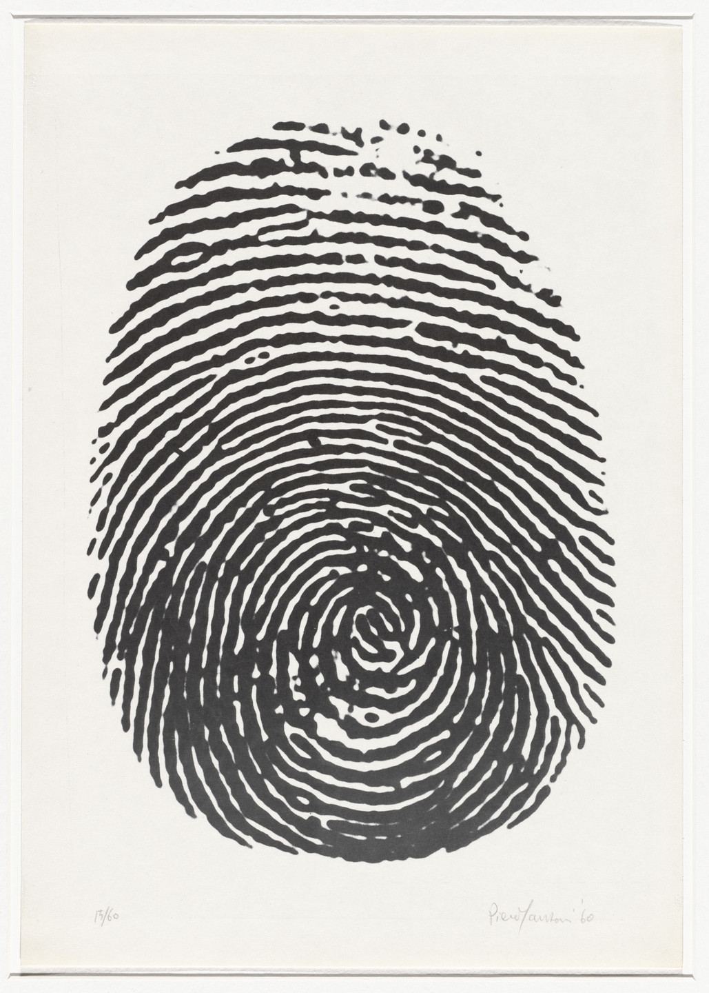 Piero Manzoni. Right thumbprint (Impronta pollice destro) from 8 Works of Verification (8 Tavole di accertamento). 1960, published 1962