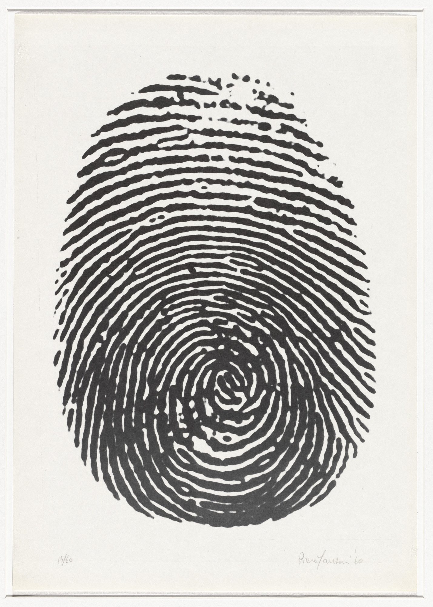 Piero Manzoni. Right thumbprint ( Impronta pollice destro ) from 8 Works of Verification ( 8 Tavole di accertamento )