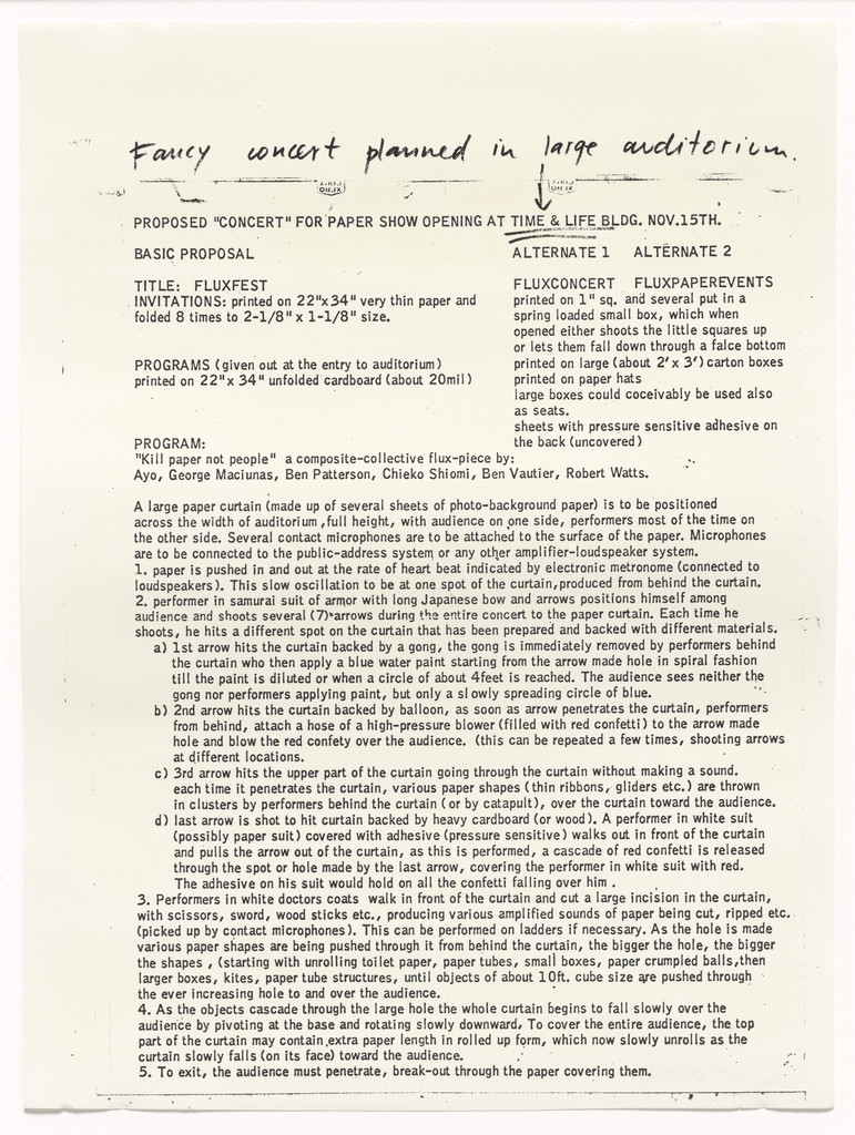 Proposed Concert for Paper Show Opening, Time & Life Building, November 15, 1967