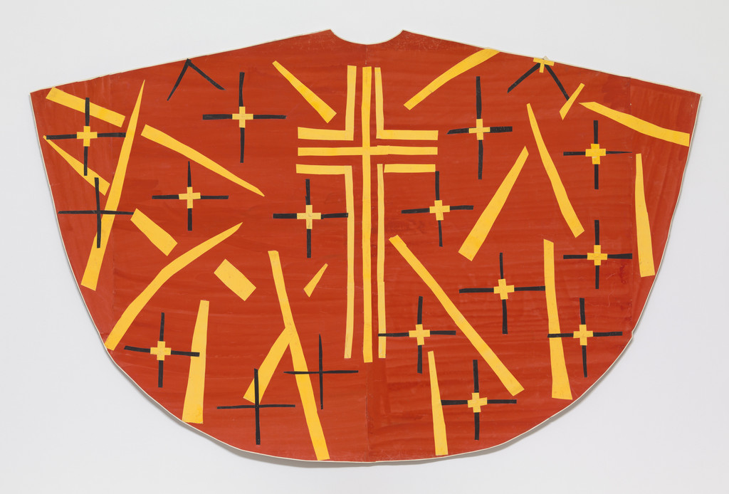 Maquette for red chasuble (front) from a set of red and yellow liturgical vestments designed for the Chapel of the Rosary of the Dominican Nuns of Vence