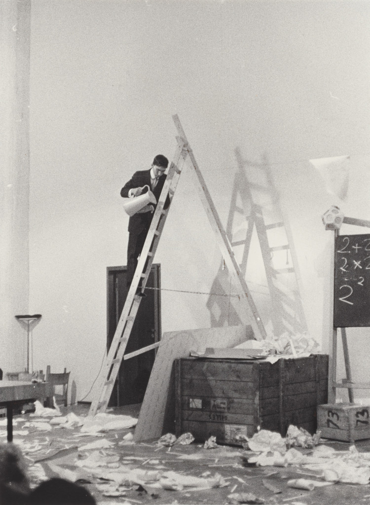 George Brecht's Drip Music (1962), performed by George Maciunas during Festum Fluxorum/Fluxus/Musik und Antimusik/Das Instrumentale Theater, Staatliche Kunstakademie, Düsseldorf, February 2, 1963