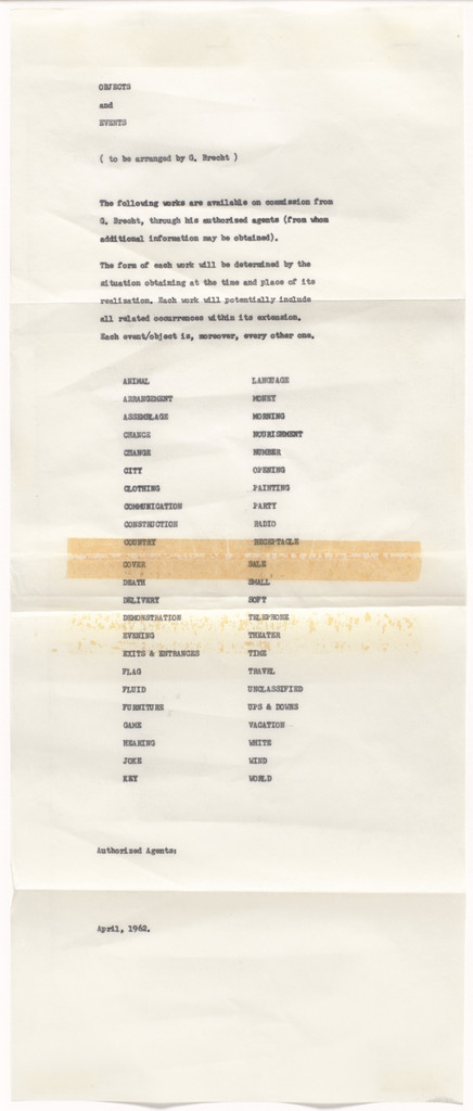 Objects and Events (to be arranged by G. Brecht)