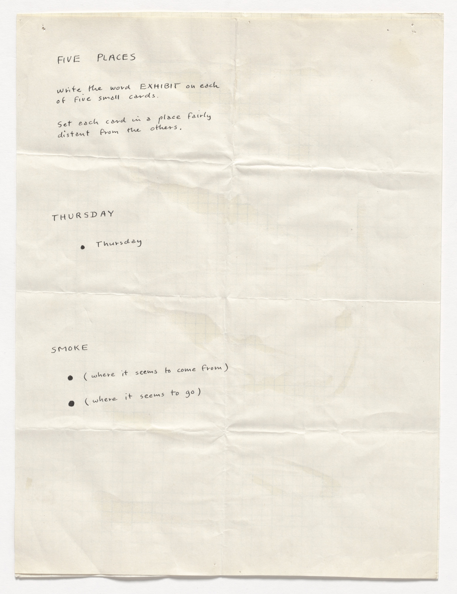 George Brecht. Five Places, Thursday, and Smoke