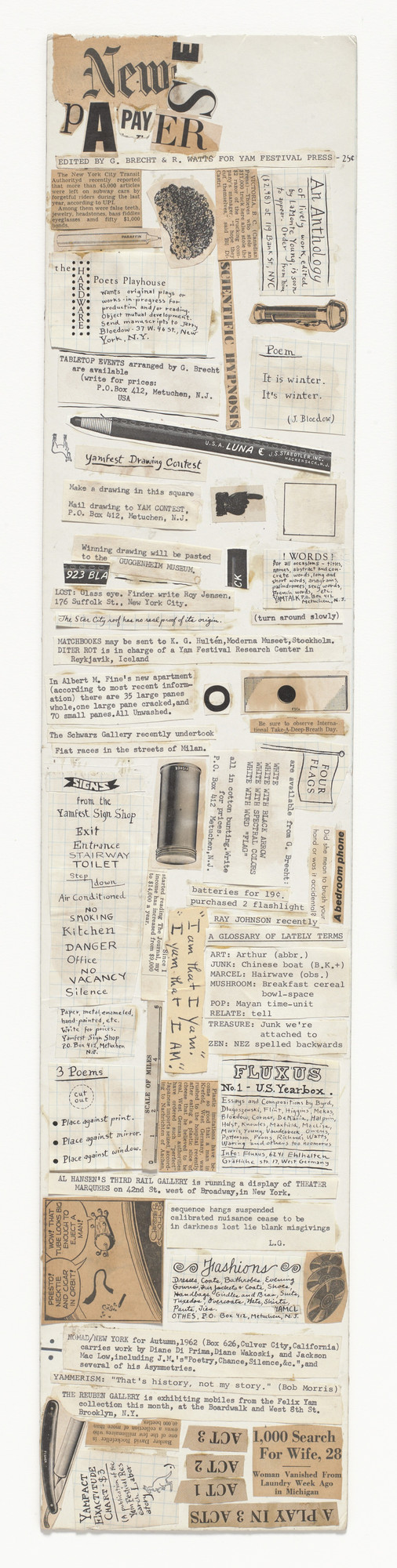 George Brecht, Robert Watts. Mechanical for Yam Festival Newspaper