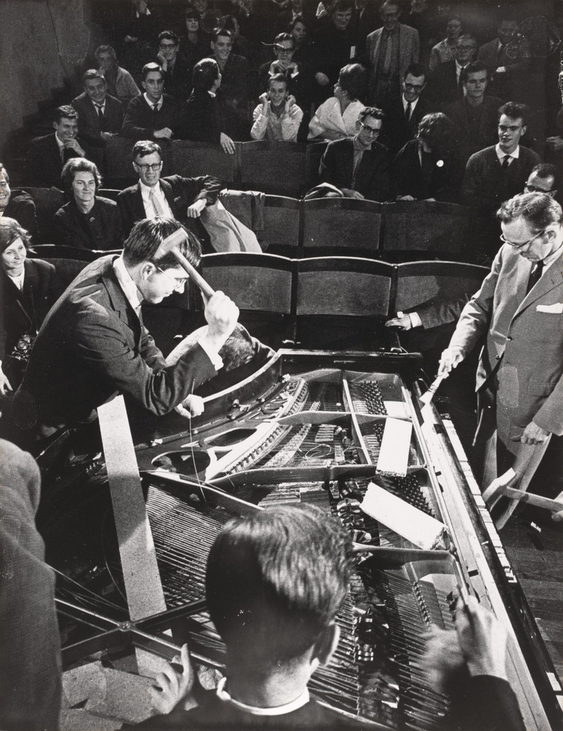 Philip Corner's Piano Activities, performed by Philip Corner, George Maciunas, Emmett Williams, Benjamin Patterson, Dick Higgins, and Alison Knowles during Fluxus Internationale Festspiele Neuester Musik, Hörsaal des Städtischen Museums, Wiesbaden, Germany, September 1, 1962 by Philip Corner, George Maciunas, Emmett Williams, Benjamin Patterson, Dick Higgins, Alison Knowles