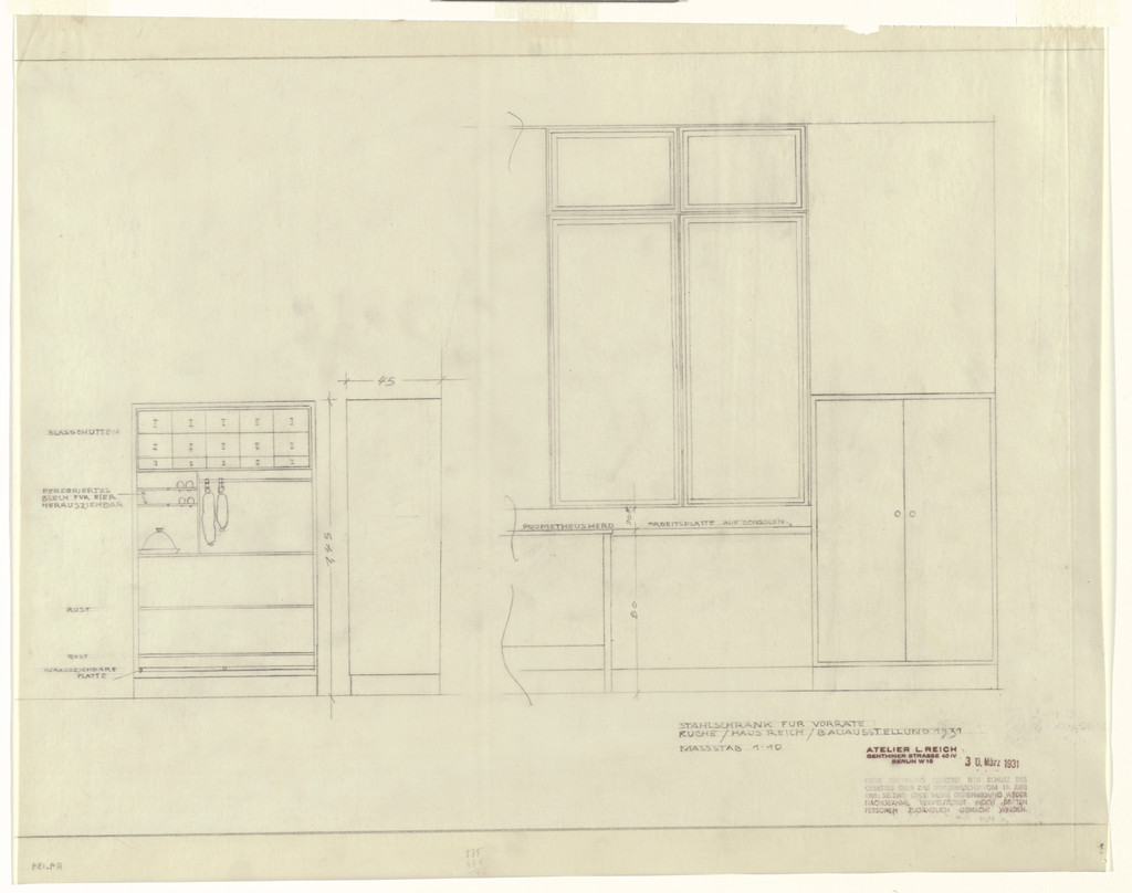 Ground-Floor House in The Dwelling of Our Time, German Building Exhibition, Berlin, Germany (Steel kitchen cabinet)