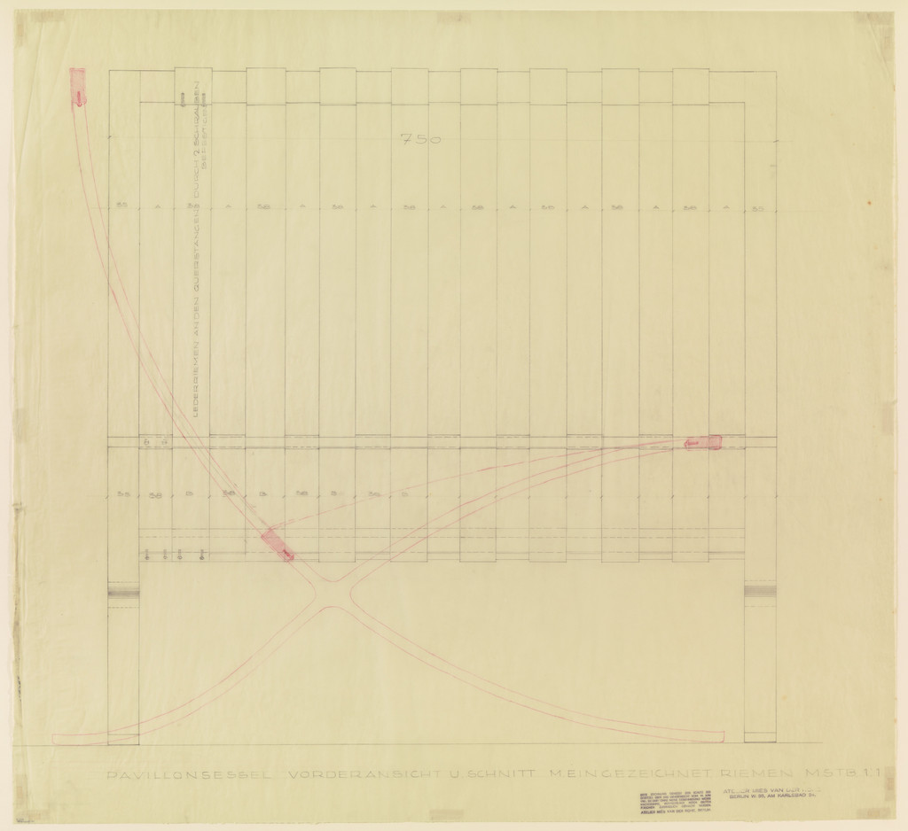 Barcelona Chair (Front elevation, plan strap system)