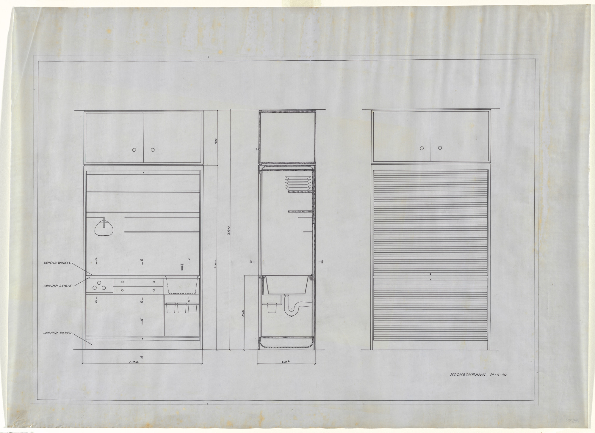 Lilly Reich. Single-Person Apartment in The Dwelling of Our Time, German Building Exhibition, Berlin, Germany (Elevations and section, cooking cupboard)