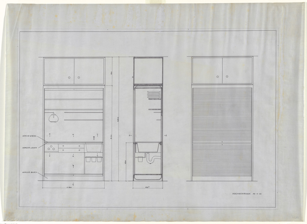 Single-Person Apartment in The Dwelling of Our Time, German Building Exhibition, Berlin, Germany (Elevations and section, cooking cupboard)