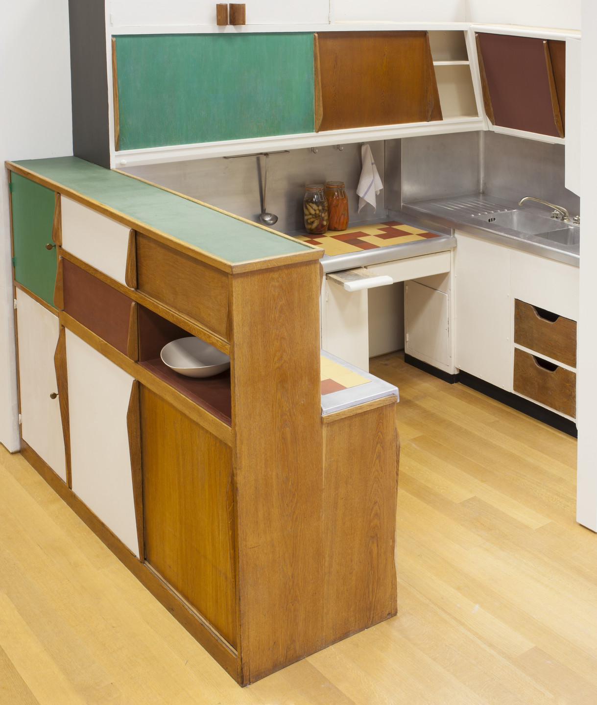 Charlotte Perriand, Le Corbusier (Charles-Édouard Jeanneret), ATBAT. Kitchen from the Unité d&#39;Habitation, Marseille, France. c.1952