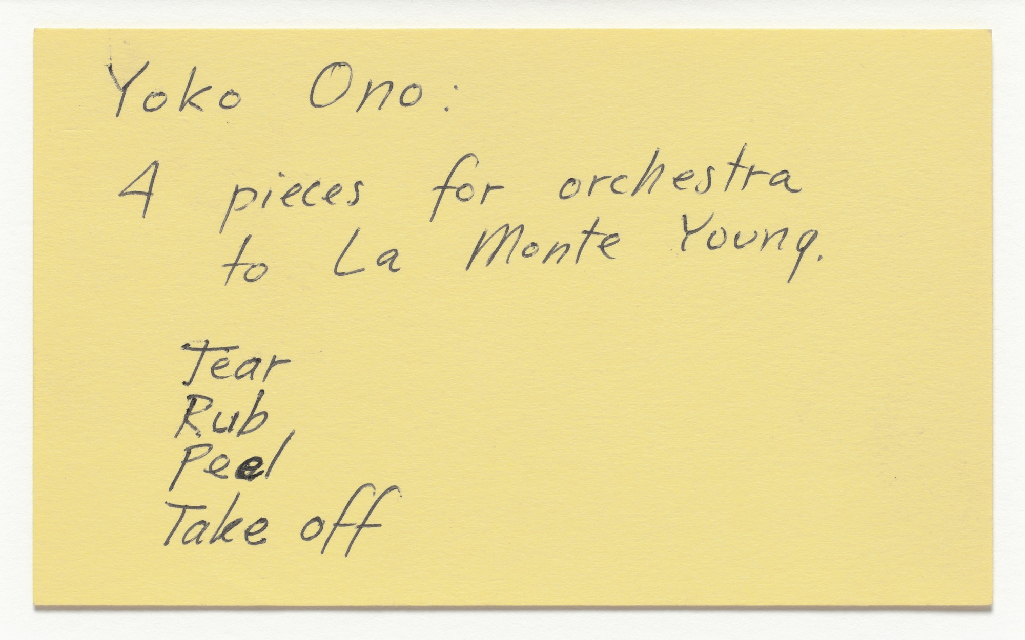 Yoko Ono. Pieces for Orchestra to La Monte Young. 1962/1965