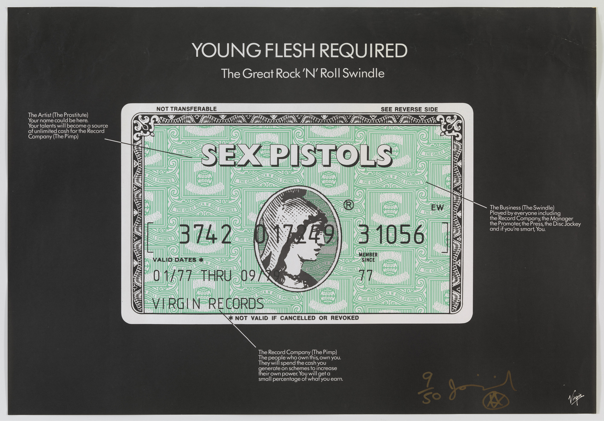 Jamie Reid. Sex Pistols, Young Flesh Required. 1979