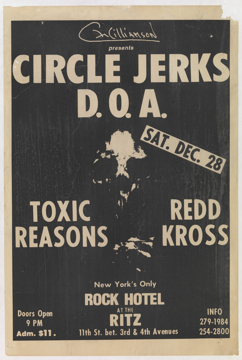 Christopher Williamson. Rock Hotel Presents: Circle Jerks, D.O.A., Toxic Reasons, and Redd Kross at the Ritz, New York City. 1985