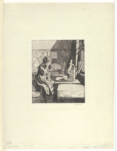 Young Girl Combing Her Hair in the Mirror