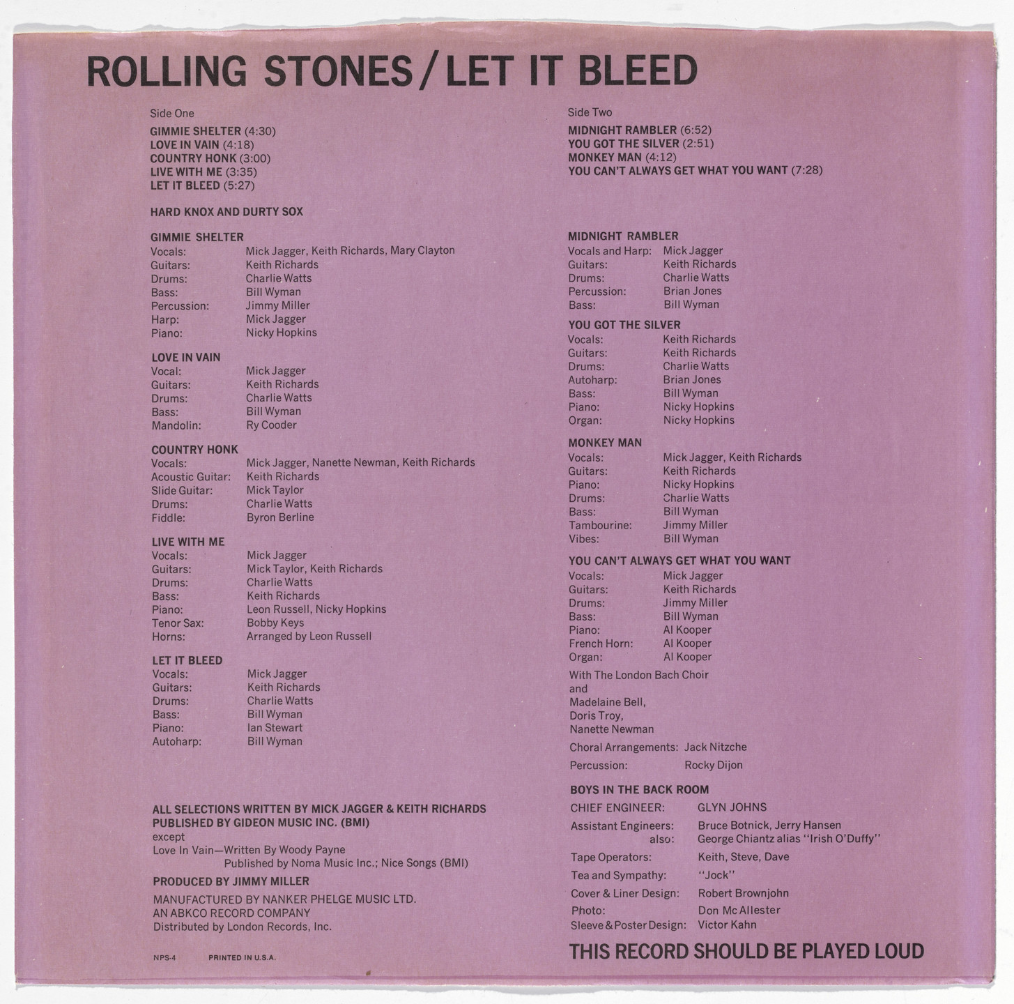 Robert Brownjohn, Delia Smith, Decca Records. Album cover for the Rolling Stones, Let It Bleed. 1969