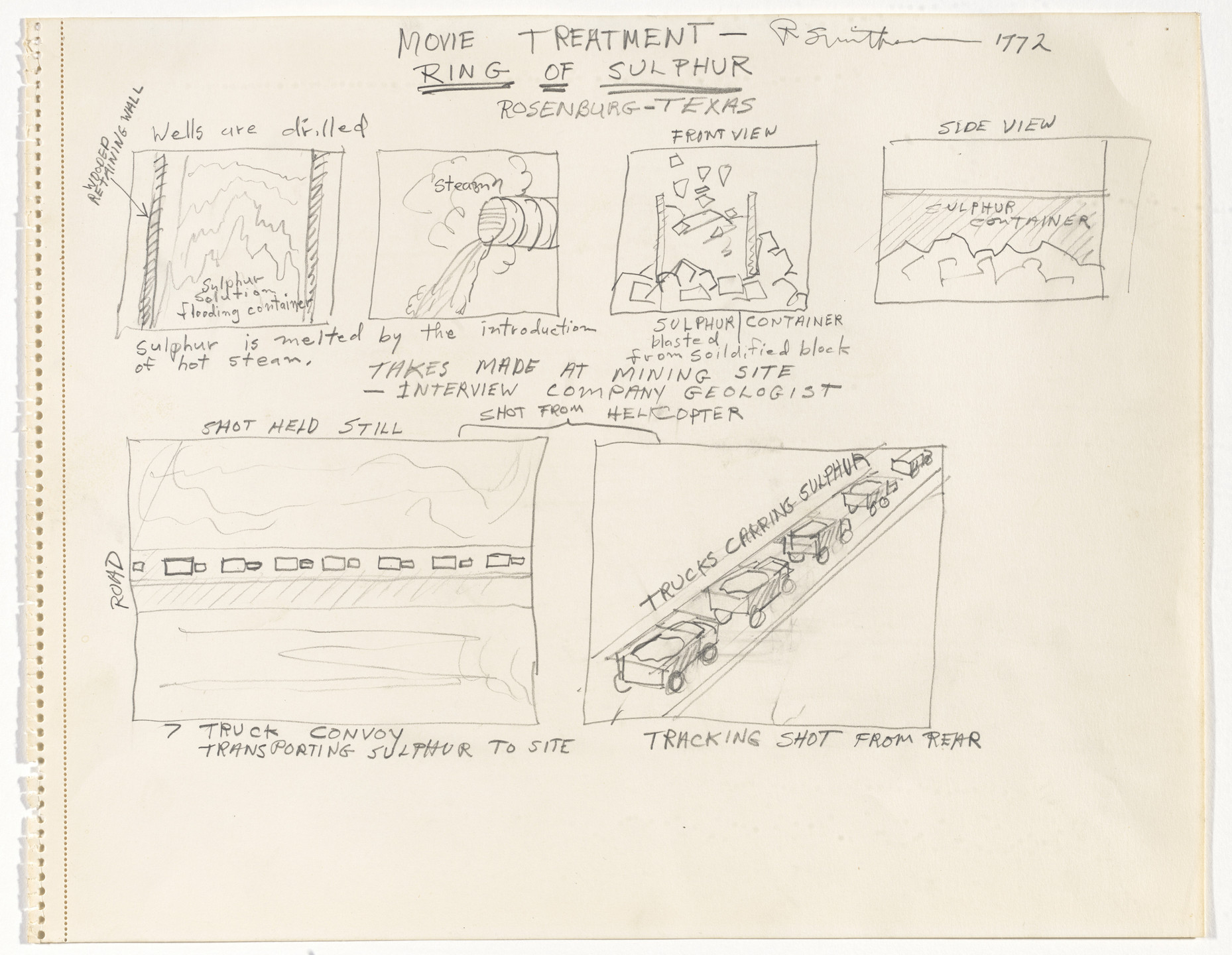 Robert Smithson. Movie Treatment -- Ring of Sulfur. 1972
