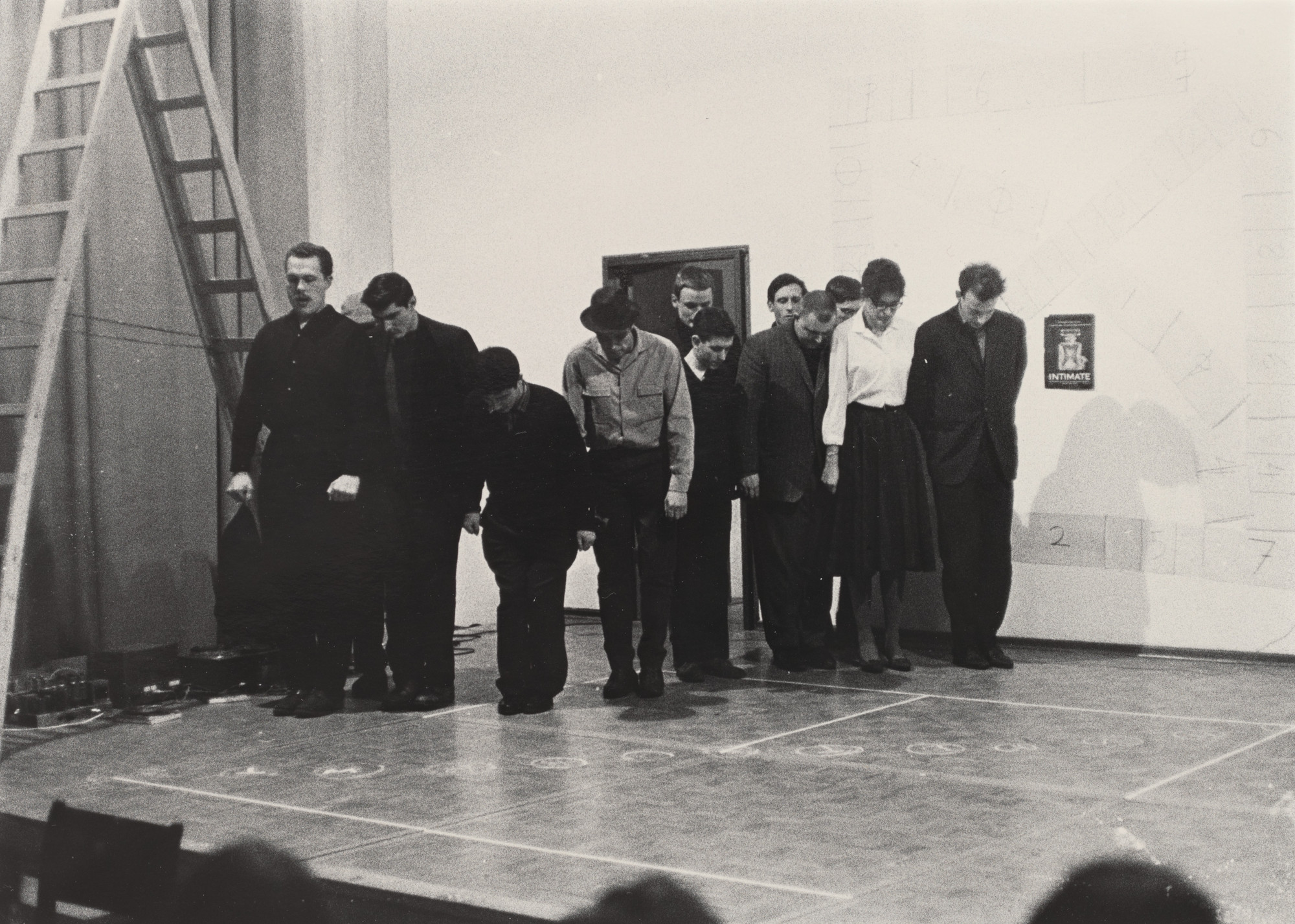Manfred Leve, Dick Higgins, Nam June Paik, Joseph Beuys, Tomas Schmit, Bengt af Klintberg, Arthur Köpcke, Wolf Vostell, George Maciunas, Alison Knowles, Daniel Spoerri. Dick Higgins&#39; Graphis No. 118 (1962), performed during Festum Fluxorum/Fluxus/Musik und Antimusik/Das Instrumentale Theater, Staatliche Kunstakademie, Düsseldorf, February 3, 1963. 1963