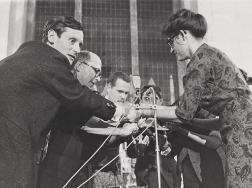 Alison Knowles. Nivea Cream Piece for Oscar Williams, performed during Fluxus/Musik og Anti-Musik/det Instrumentale Teater, Nikolai Kirke, Copenhagen, November 23, 1962. 1962