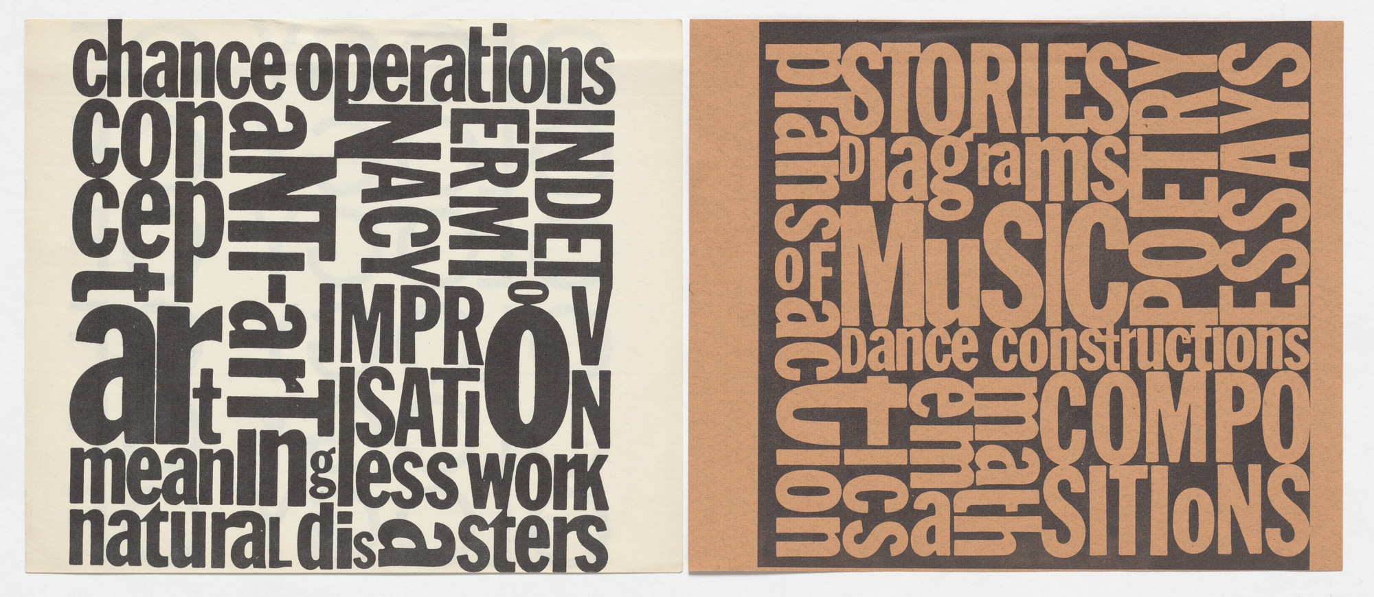 Various Artists, George Brecht, Claus Bremer, Earle Brown, Joseph Byrd, John Cage, Anthony Cox, David Degener, Walter De Maria, Ding Dong, Henry Flynt, Simone Forti, Dick Higgins, Toshi Ichiyanagi, Terry Jennings, Ray Johnson, Jackson Mac Low, Richard Maxfield, Robert Morris, Yoko Ono, Nam June Paik, Terry Riley, Dieter Roth, James Waring, Emmett Williams, Christian Wolff, La Monte Young. An Anthology. 1962