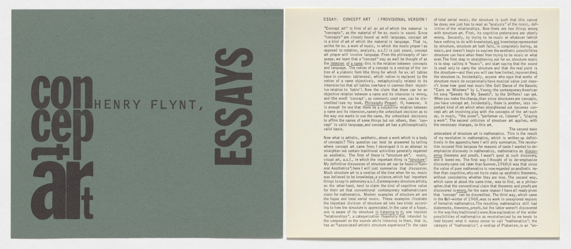 Various Artists, George Brecht, Claus Bremer, Earle Brown, Joseph Byrd, John Cage, Anthony Cox, David Degener, Walter De Maria, Ding Dong, Henry Flynt, Simone Forti, Dick Higgins, Toshi Ichiyanagi, Terry Jennings, Ray Johnson, Jackson Mac Low, Richard Maxfield, Robert Morris, Yoko Ono, Nam June Paik, Terry Riley, Dieter Roth, James Waring, Emmett Williams, Christian Wolff, La Monte Young. An Anthology. 1962