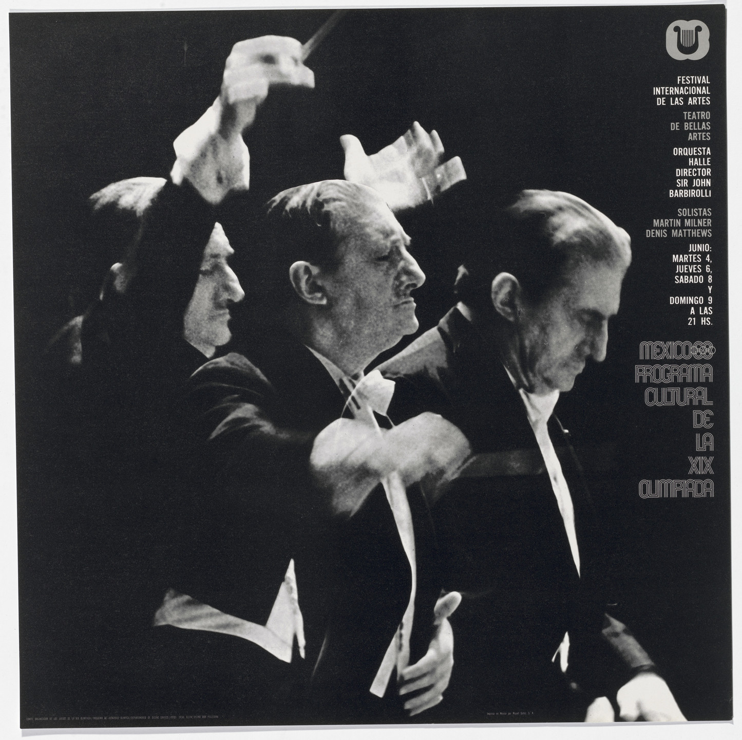 Bob Pellegrini, Department of Publications and Urban Design, Organizing Committee of the XIX Olympiad. International Festival of the Arts, Homage to Debussy, Directed by Sir John Barbirolli, Mexico City Cultural Olympics. 1968