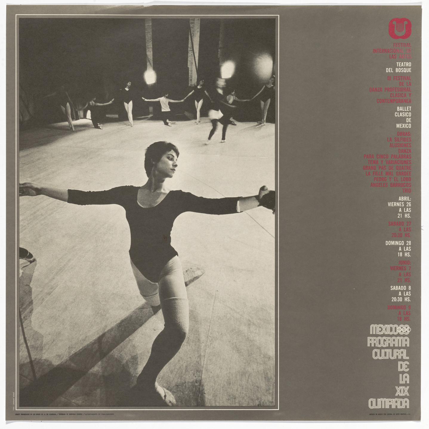 Department of Publications and Urban Design, Organizing Committee of the XIX Olympiad, Leonard Soned. International Festival of the Arts, Third Festival of Classical and Contemporary Professional Dance, Classical Ballet of Mexico, Mexico City Cultural Olympics. 1968