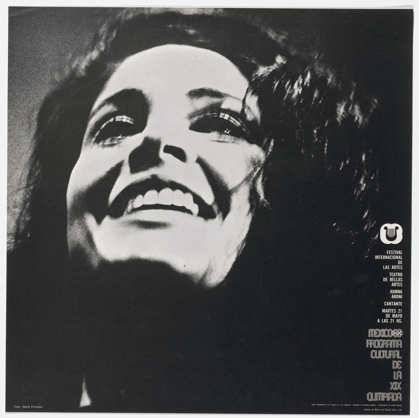 David Palladini, Department of Publications and Urban Design, Organizing Committee of the XIX Olympiad. International Festival of the Arts, Hanna Aroni, singer, Mexico City Cultural Olympics. 1968