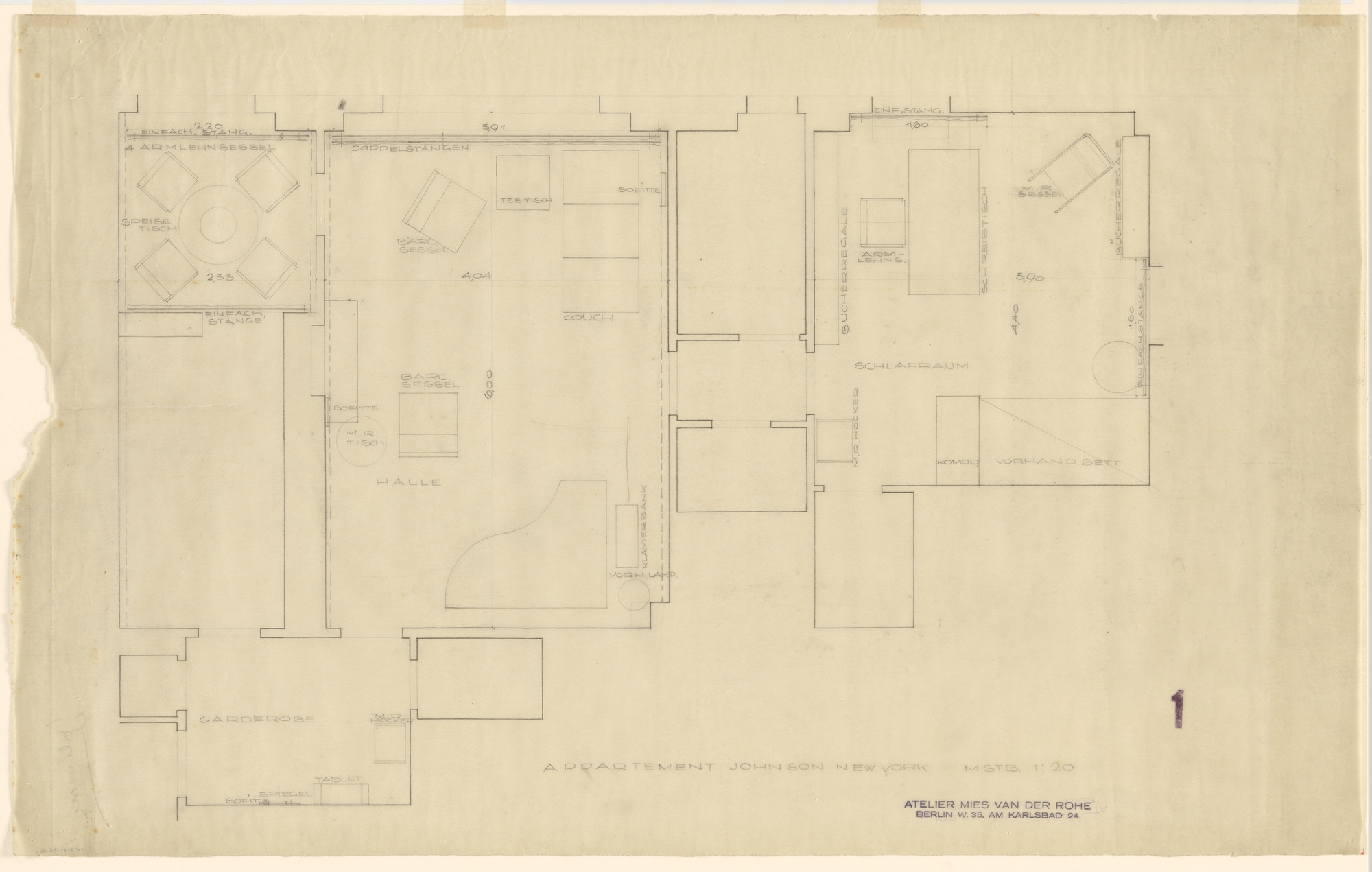 Ludwig Mies van der Rohe, Lilly Reich. Philip Johnson Apartment, New York, NY