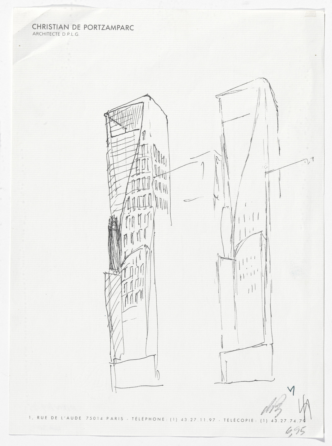 Christian de Portzamparc. LVMH Tower, New York, NY (Perspective sketch, façade studies). 1994-1999