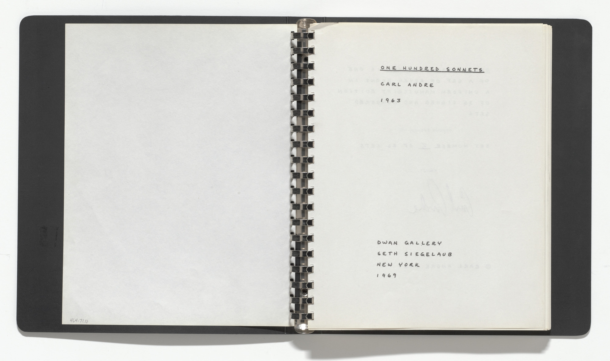 Carl Andre. One Hundred Sonnets , volume 4 from Seven Books of Poetry