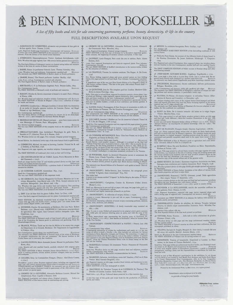 Ben Kinmont, Bookseller. A List of fifty books from Antinomian Press Archive