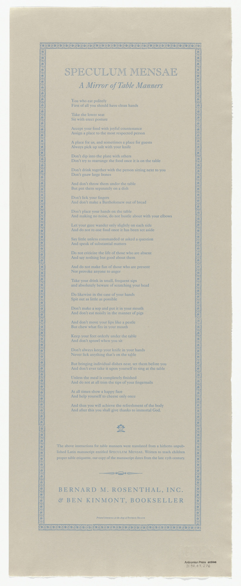 Ben Kinmont. Speculum mensae from Antinomian Press Archive