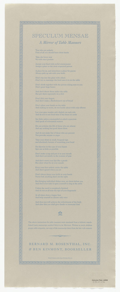 Speculum mensae from Antinomian Press Archive