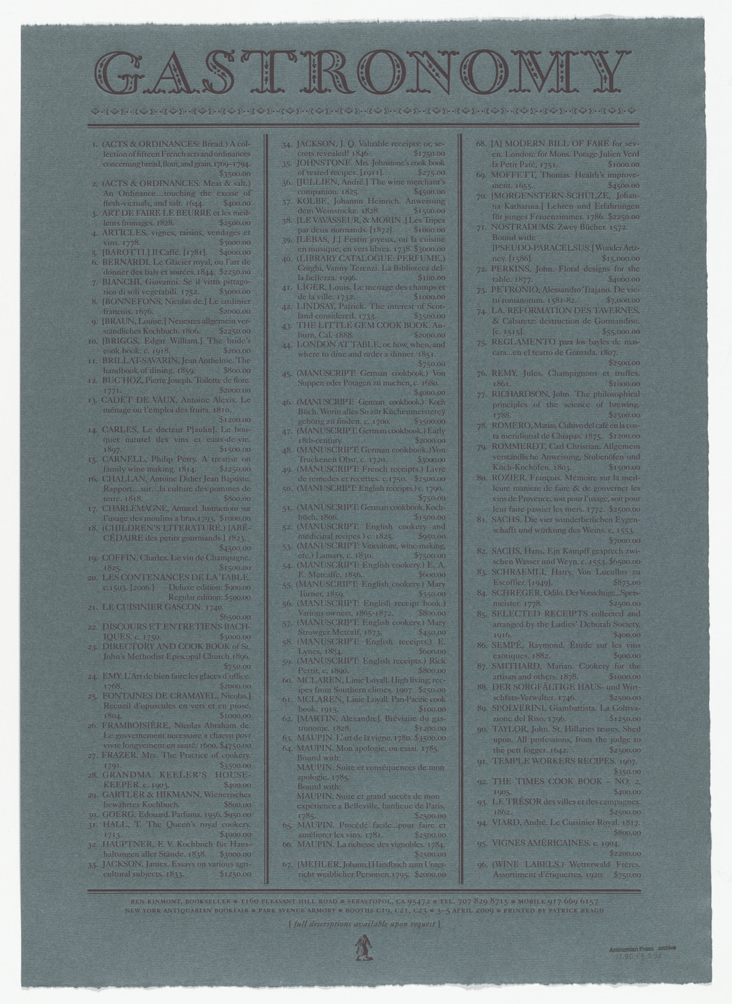 Ben Kinmont. Gastronomy from Antinomian Press Archive. 2009