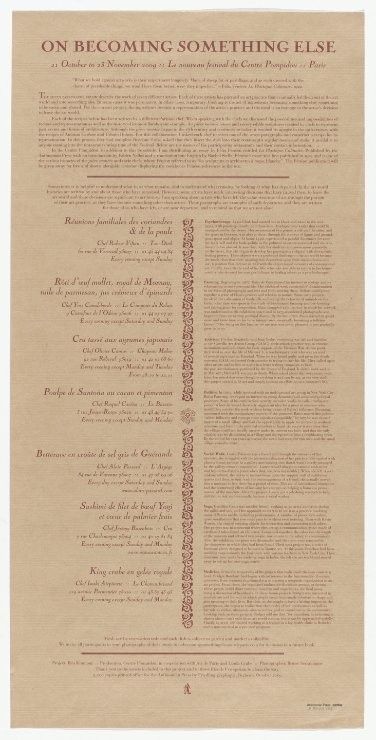 Ben Kinmont. On Becoming Something Else from Antinomian Press Archive. 2009