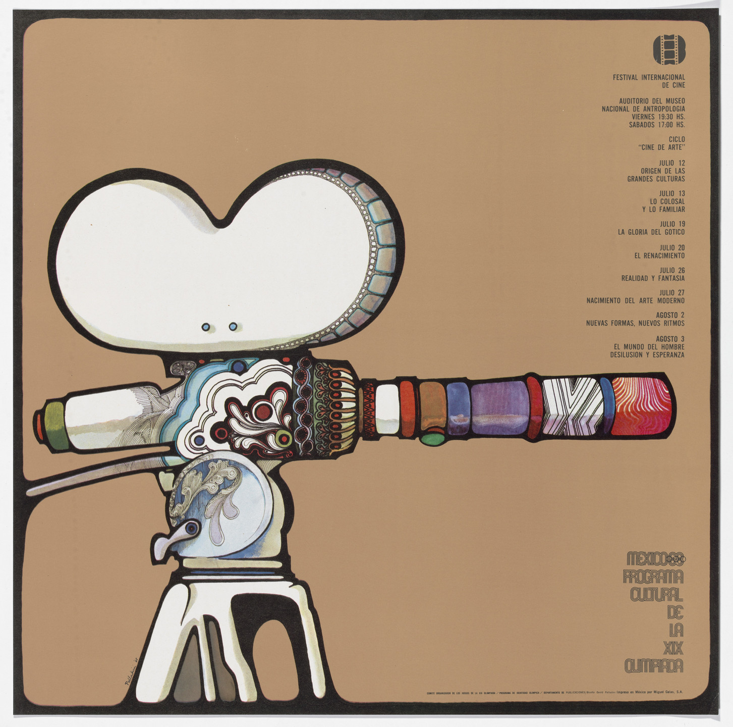 David Palladini, Department of Publications and Urban Design, Organizing Committee of the XIX Olympiad. International Film Festival, Art Cinema Series, Mexico City Cultural Olympics. 1968