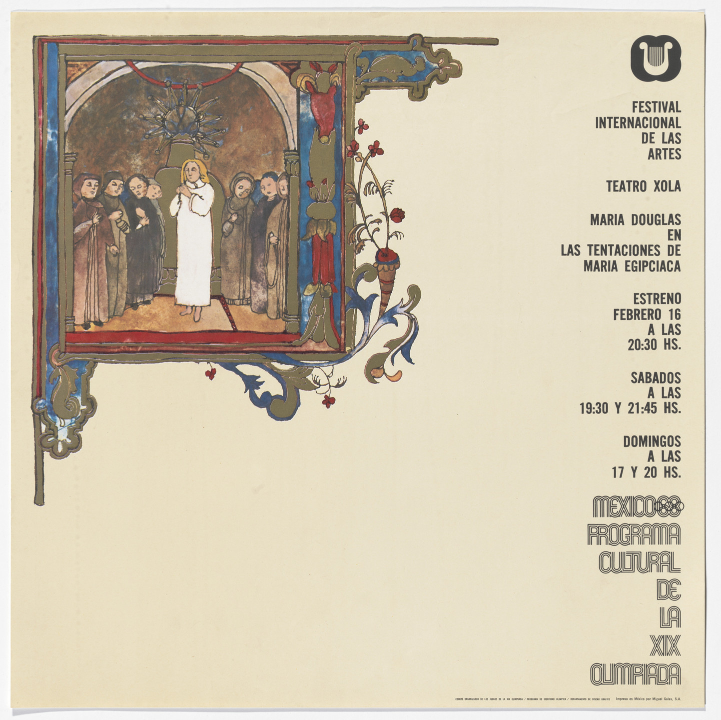 Department of Publications and Urban Design, Organizing Committee of the XIX Olympiad, Michael C. Gross. International Festival of the Arts, The Temptations of Mary from Egypt, Mexico City Cultural Olympics. 1968