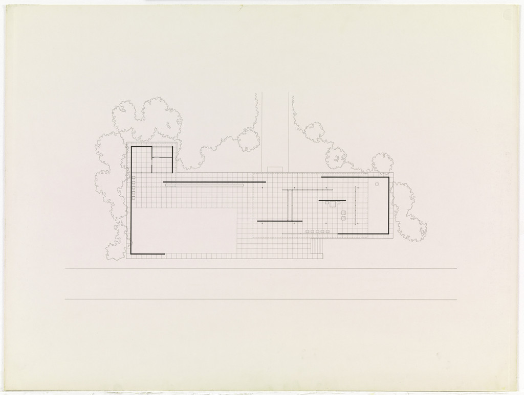 German Pavilion, International Exposition, Barcelona, Spain, Floor plan. Drawn by the Mies van der Rohe Chicago office
