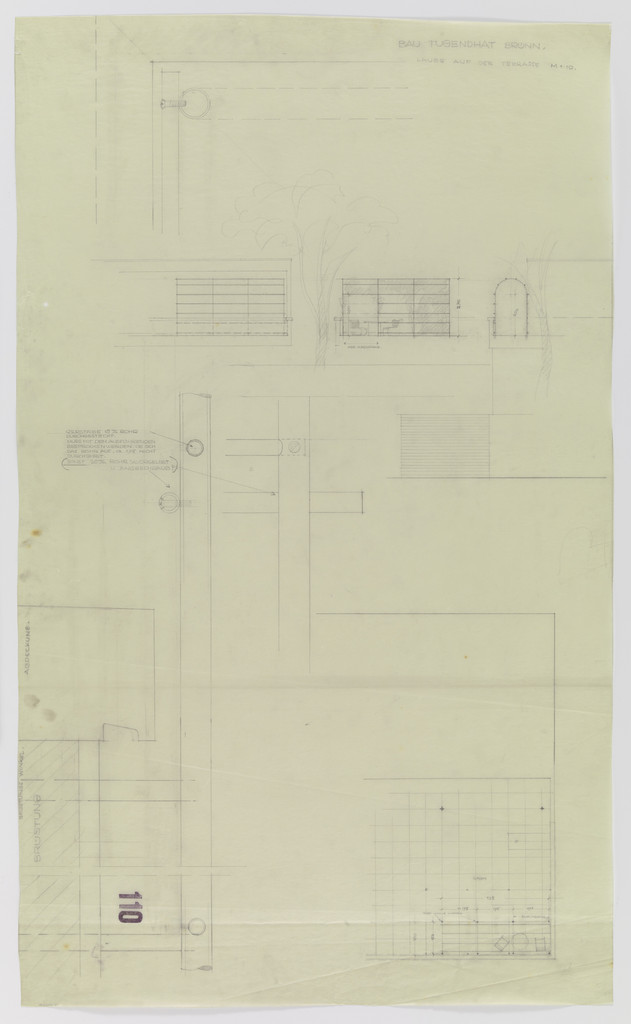 Tugendhat House, Brno, Czech Republic (Arbor on the terrace. Elevation, plan and section)