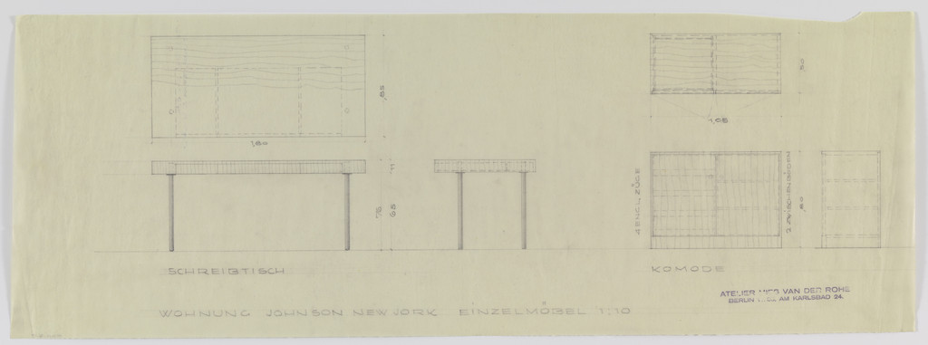 Philip Johnson Apartment, New York, NY (Desk and cabinet. Plans, secions and elevations)
