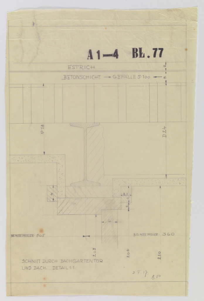 Weissenhof Apartment House, "The Dwelling" Exhibition, Stuttgart, Germany, Section. Roof garden door