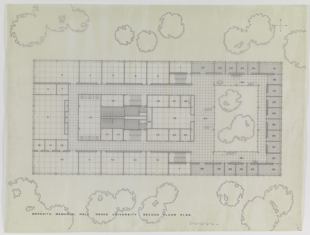 Meredith Memorial Hall, Drake University, Des Moines, IA, Second floor plan